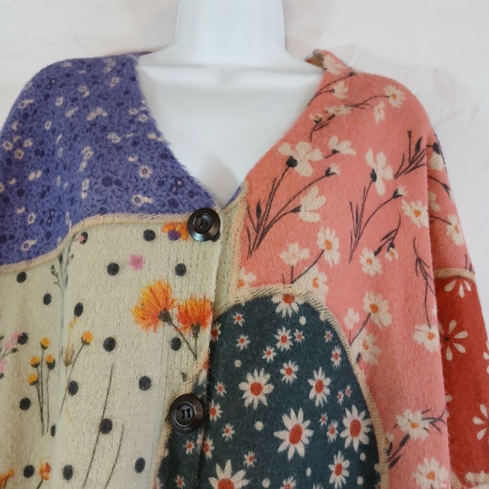 Yesno Cardigan Patchwork Pattern Multicolor Wool … - image 4